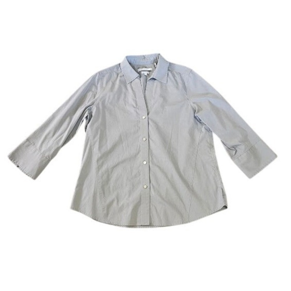Foxcroft Non Iron Stretch Button Down Shirt Women Large Light Gray Basic Office